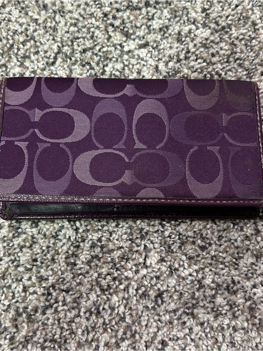 Coach signature monogram canvas & purple leather checkbook Wallet Y2K